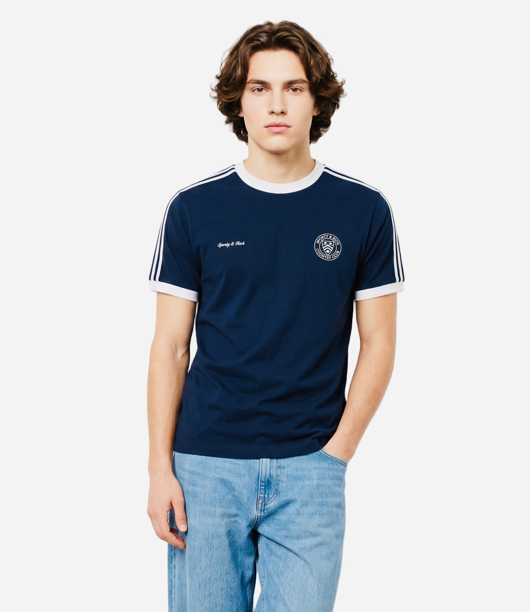 Country Club Ringer Tee Slim Fit  - Navy